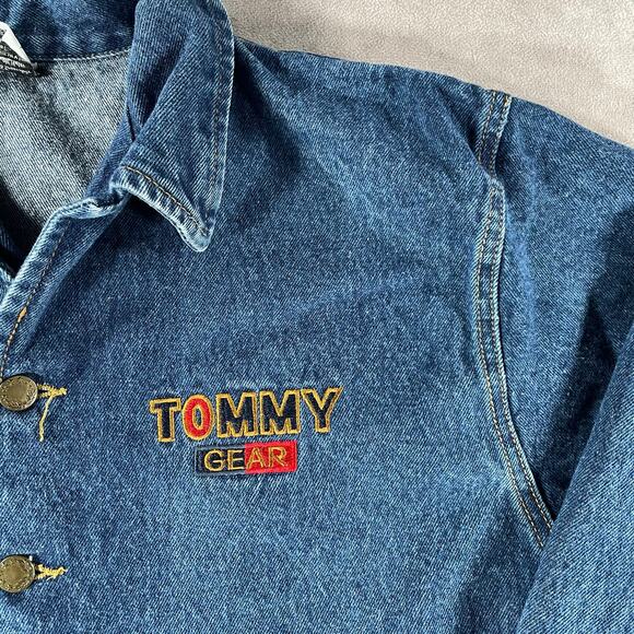 90’s Women’s Tommy Gear Dark Wash Denim Chore Jacket Large - Picture 3 of 7